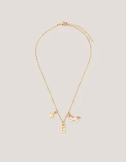 Initial Unicorn Charm Necklace Pink