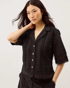 Irina Lace Trim Shirt Black