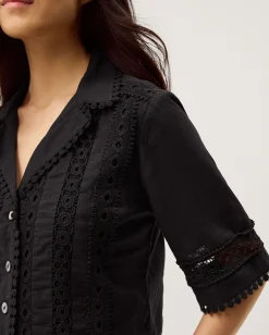 Irina Lace Trim Shirt Black