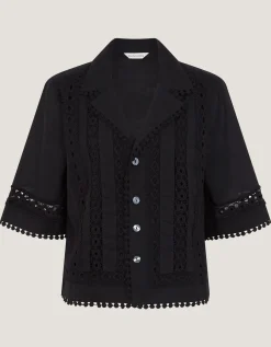 Irina Lace Trim Shirt Black