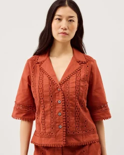 Irina Lace Trim Shirt Orange