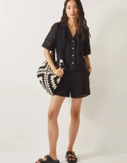 Irina Short Sleeve Lace Shirt Black