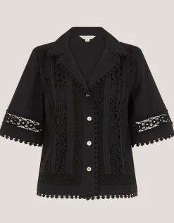 Irina Short Sleeve Lace Shirt Black