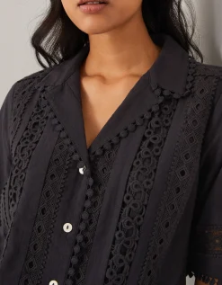 Irina Short Sleeve Lace Shirt Black