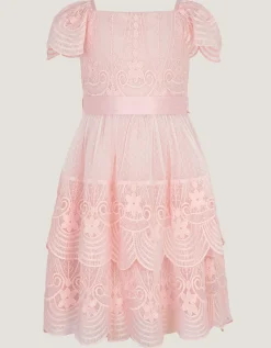 Isabel Lace Scallop Tiered Party Dress Pink