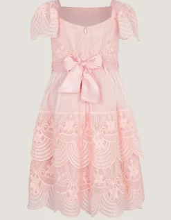 Isabel Lace Scallop Tiered Party Dress Pink