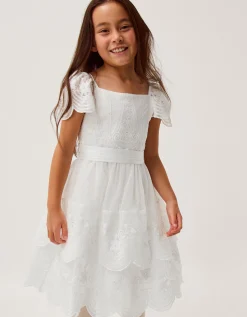 Isabel Lace Scallop Tiered Party Dress Ivory