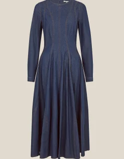 Isadora Seamed Denim Midi Dress Blue