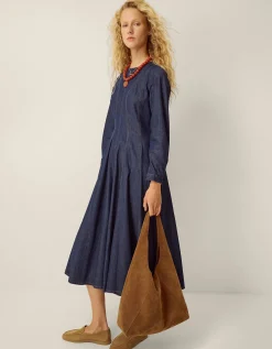 Isadora Seamed Denim Midi Dress Blue