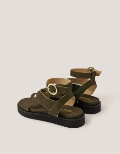Ivy Toe Strap Crossover Suede Sandals Green