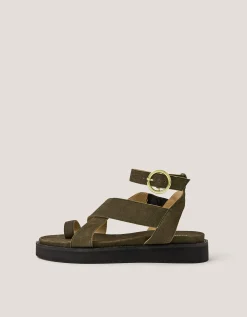 Ivy Toe Strap Crossover Suede Sandals Green
