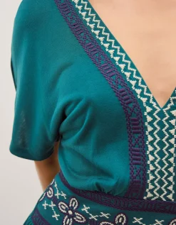 Jacqui Embroidered Jersey Midi Dress Teal