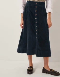 Jamie Button Corduroy Midi Skirt Blue