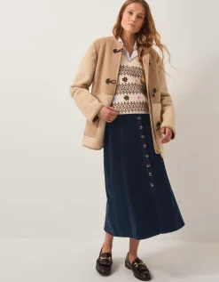 Jamie Button Corduroy Midi Skirt Blue