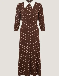 Janey Print Jersey Midi Dress Brown
