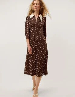 Janey Print Jersey Midi Dress Brown
