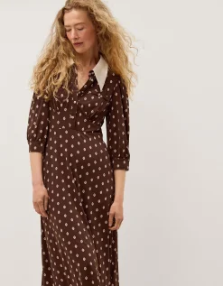 Janey Print Jersey Midi Dress Brown