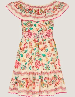 Jelena Butterfly Print Bardot Dress Ivory