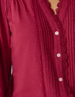 Jenny Pintuck Lace Jersey Blouse Red