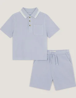 Jersey Polo Shirt & Shorts Set Blue