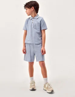 Jersey Polo Shirt & Shorts Set Blue