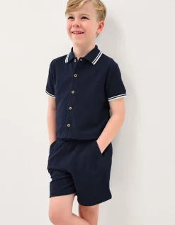 Jersey Polo Shirt & Shorts Set Blue