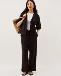 Jolie Straight Linen Blend Trousers Black