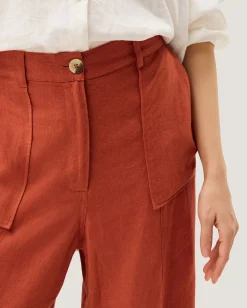 Jolie Straight Linen Blend Trousers Orange