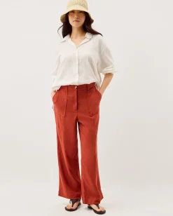 Jolie Straight Linen Blend Trousers Orange
