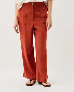 Jolie Straight Linen Blend Trousers Orange