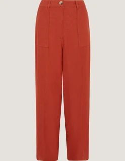 Jolie Straight Linen Blend Trousers Orange