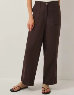 Jolie Straight Linen Trousers Brown