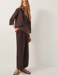 Jolie Straight Linen Trousers Brown
