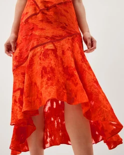 Josie Jacquard Floral Midi Dress Orange