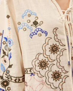 Julie Embroidered Midi Kaftan Ivory