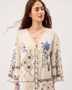 Julie Embroidered Midi Kaftan Ivory
