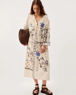 Julie Embroidered Midi Kaftan Ivory