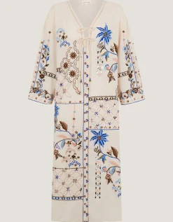 Julie Embroidered Midi Kaftan Ivory