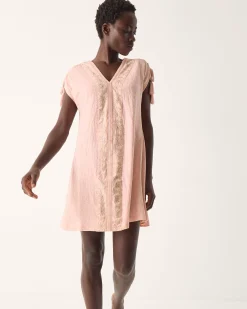 Julie Embroidered Mini Kaftan Dress Pink