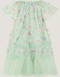 Kala Floral Appliqué Party Dress Green