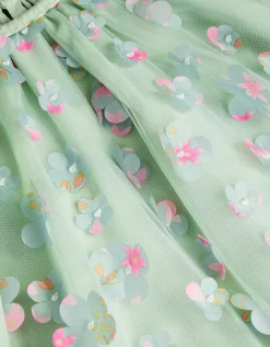 Kala Floral Appliqué Party Dress Green