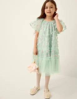 Kala Floral Appliqué Party Dress Green