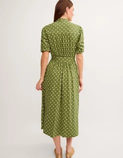 Kasey Polka Dot Jersey Midi Dress Green