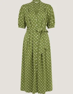 Kasey Polka Dot Jersey Midi Dress Green