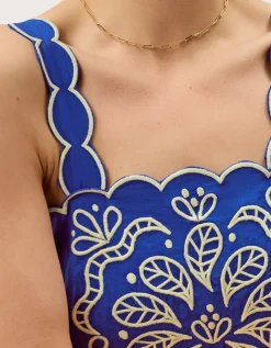 Keira Embroidered Midi Dress Blue