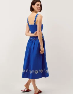 Keira Embroidered Midi Dress Blue