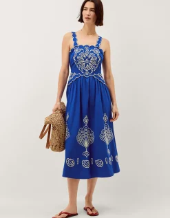 Keira Embroidered Midi Dress Blue