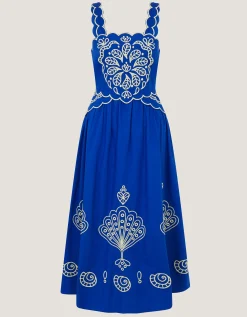 Keira Embroidered Midi Dress Blue