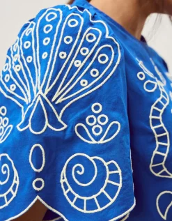 Keira Short Sleeve Embroidered Top Blue