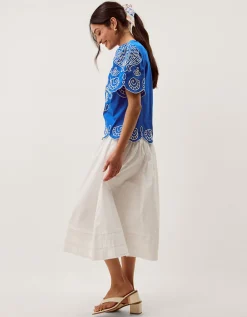 Keira Short Sleeve Embroidered Top Blue